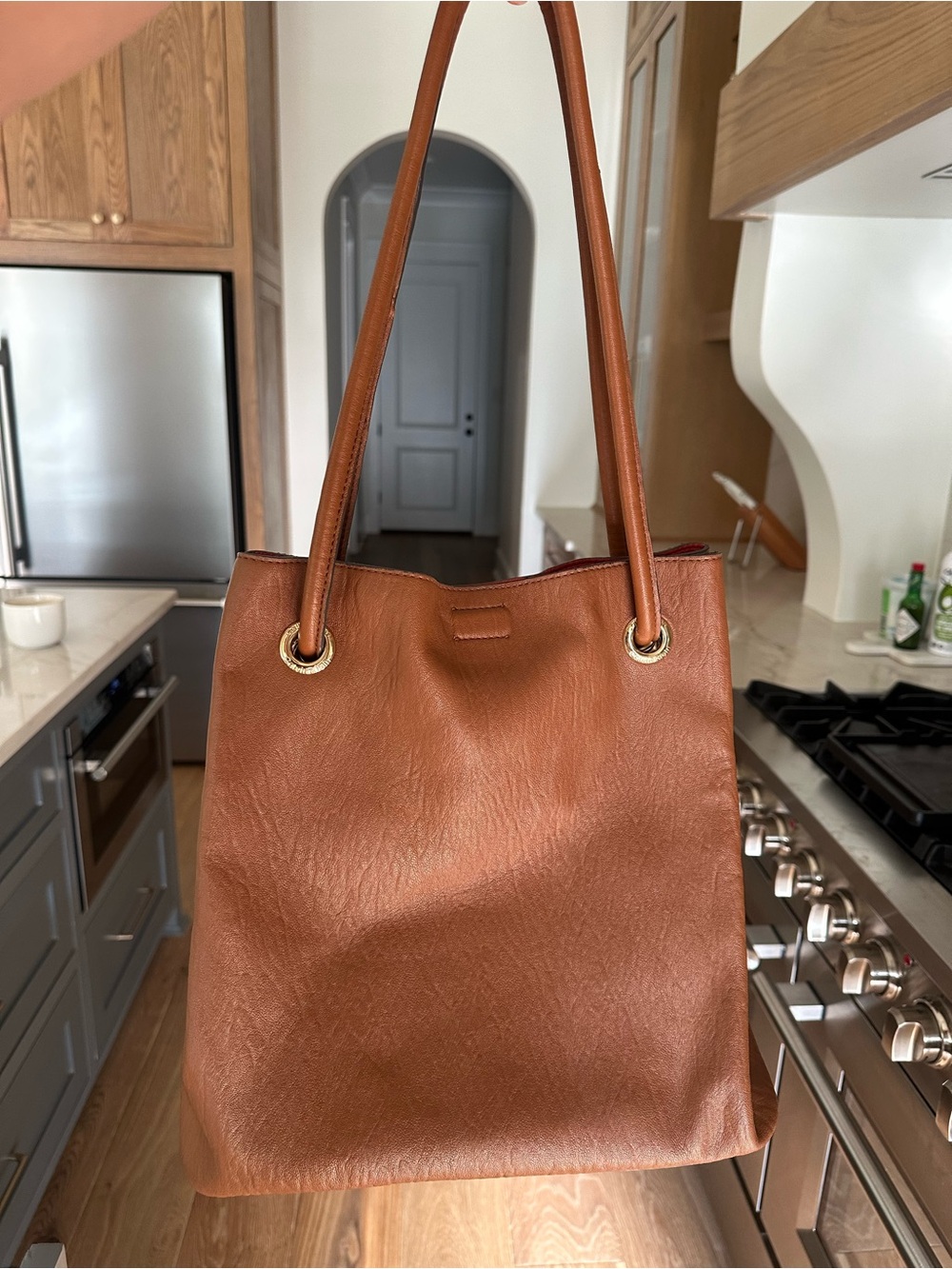Calvin Klein Chestnut Brown Leather Shoulder Bucket Purse